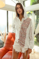 BiBi Ivory Slub Jersey with Lace Combo Buttoned Hoodie Top