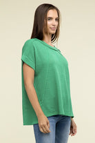 Zenana Brushed Waffle Exposed-Seam Short Sleeve Top Shirts & Tops