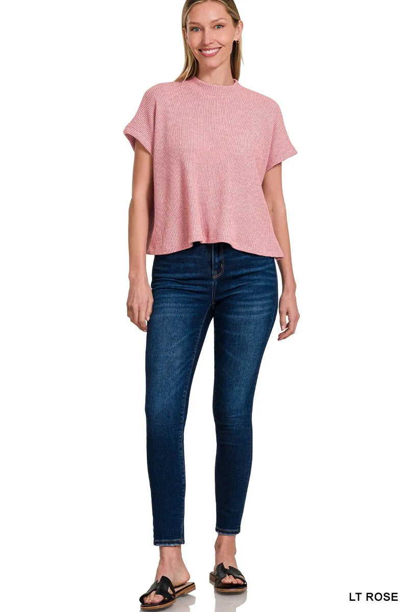 Zenana Light Rose Sweater Boxy Top & Long Pants Set