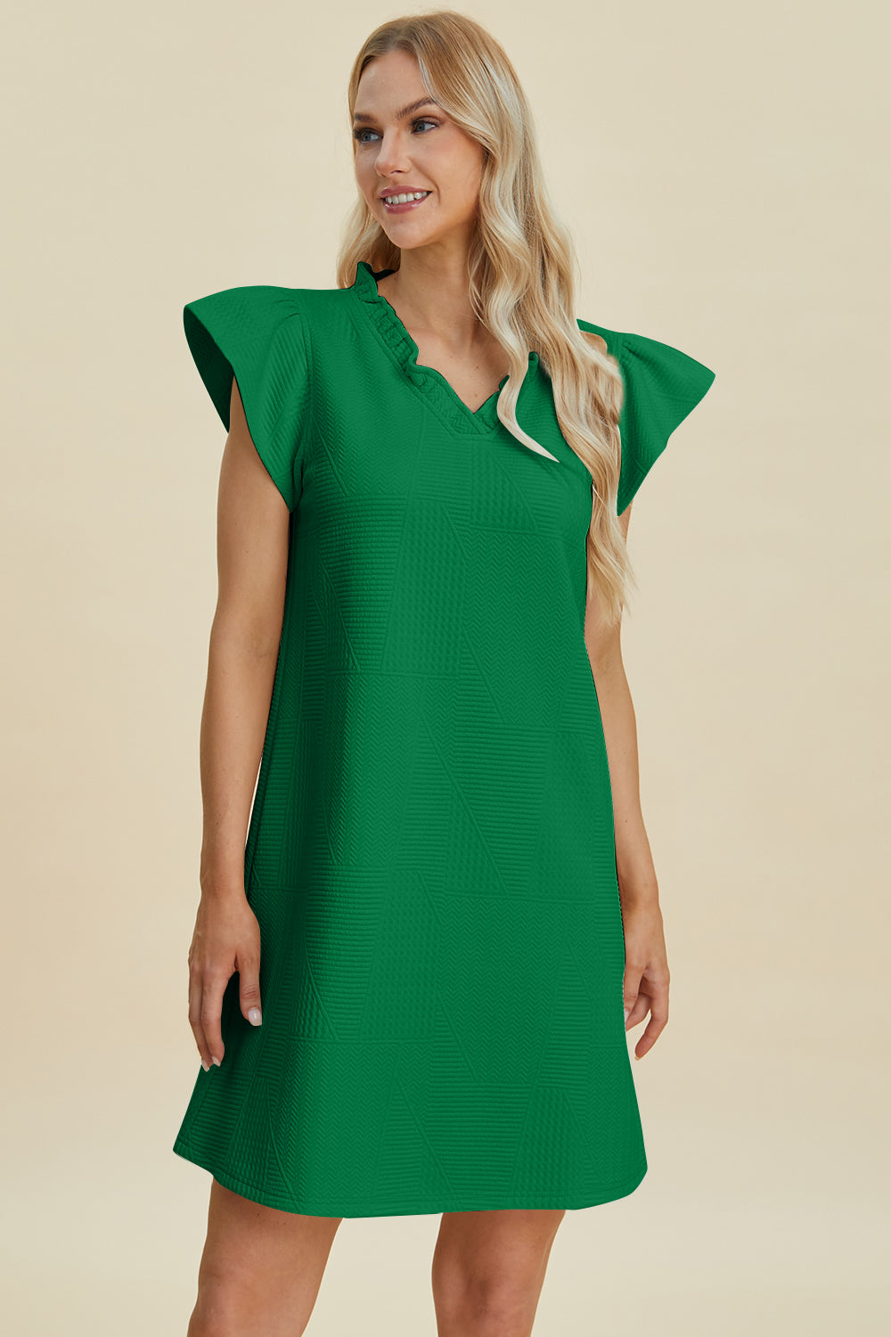 Double Take: 5 Colors Quilted Ruffled V-Neck Cap Sleeve Dress Dresses