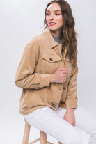 Love Tree Beige Corduroy Button Up Jacket with Sherpa Inside Trendsi