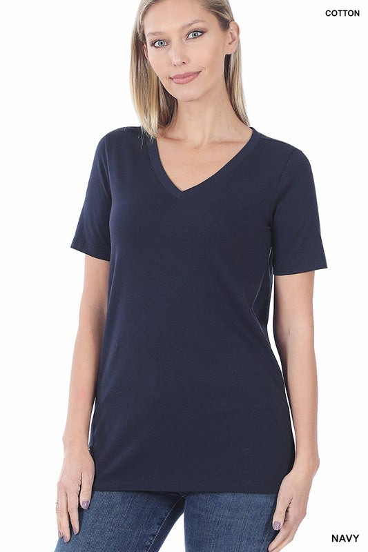 Zenana Cotton V-Neck Short Sleeve T-Shirts NAVY L ZENANA