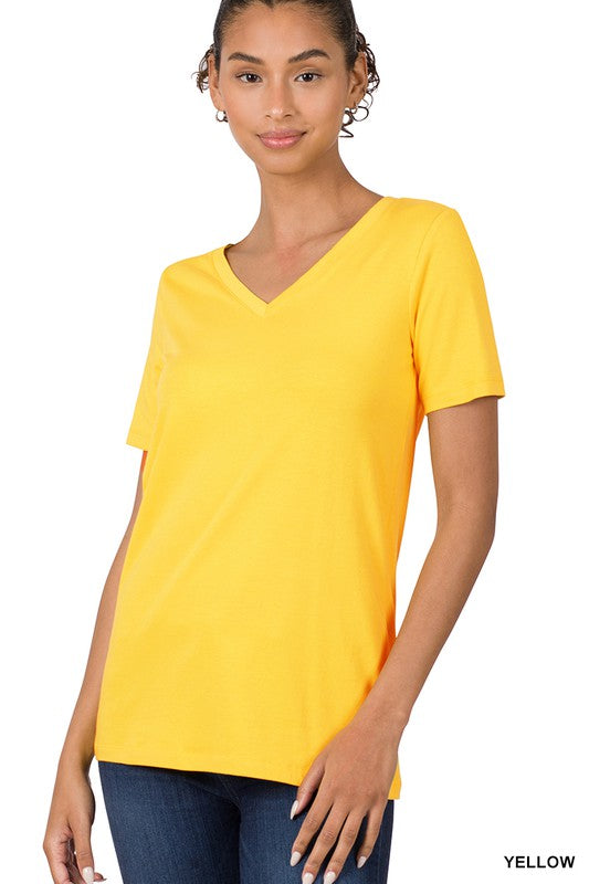 Zenana Cotton V-Neck Short Sleeve T-Shirts YELLOW ZENANA