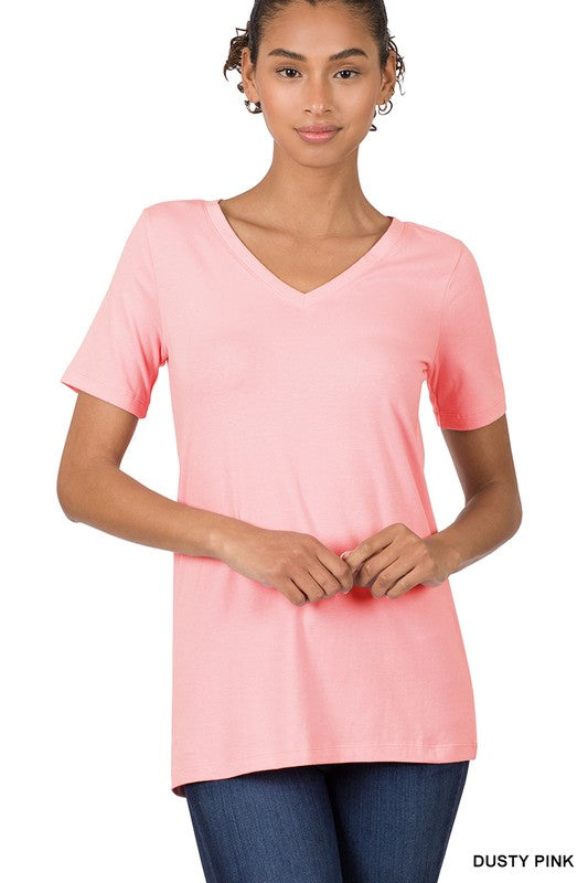 Zenana Cotton V-Neck Short Sleeve T-Shirts DUSTY PINK XL ZENANA