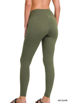 Zenana Dark Olive Microfiber Waistband Leggings