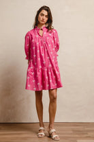 BiBi Fuchsia Ribbon Pattern With Scallops Edge Details Dress