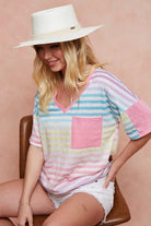 BiBi Rainbow Stripe Printed Triblend Knit Top