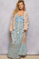 POL Open-Knit Floral Button Cardigan