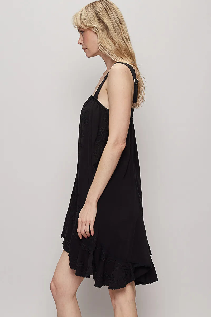 POL Black Ruffle Hem Sleeveless Mini Dress