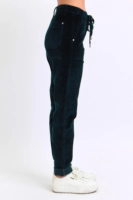Judy Blue Emerald Green High Waisted Corduroy Cuffed Joggers