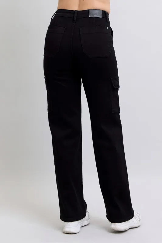 Judy Blue Black High Waisted Cargo Wide Leg Jeans