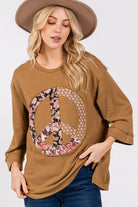 SAGE + FIG Caramel Floral Peace Patch Round Neck Top Caramel Shirts & Tops