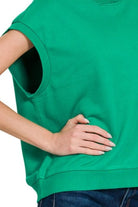Zenana Kelly Green French Terry Round Neck Cap Sleeve T-Shirt