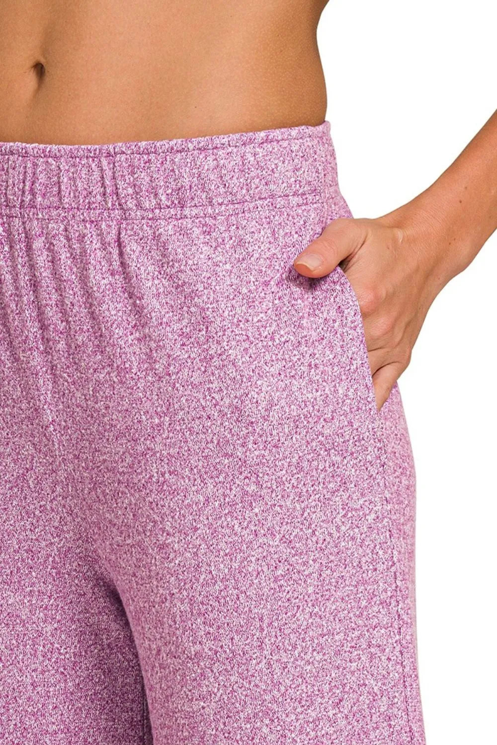 Zenana Light Plum Soft Melange Short Sleeve Tee & Long Pants Set