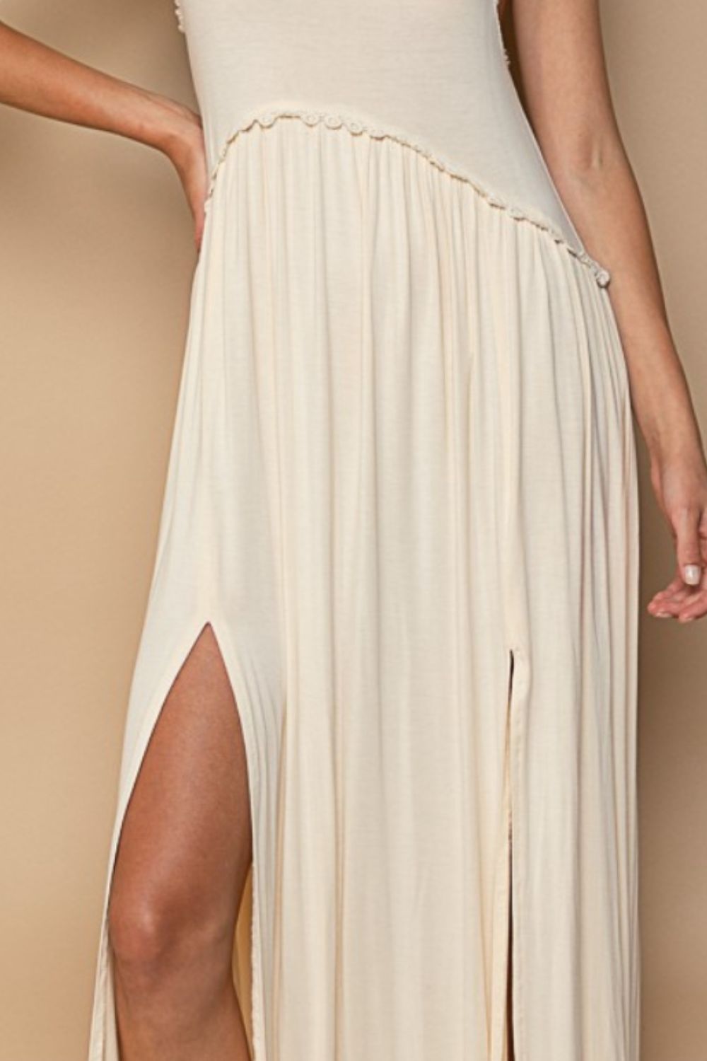 POL Sleeveless Back Zipper Front Slit Maxi Dress in Cream Trendsi