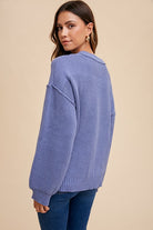 Annie Wear Light Indigo Half Button Ribbed Hem Sweater