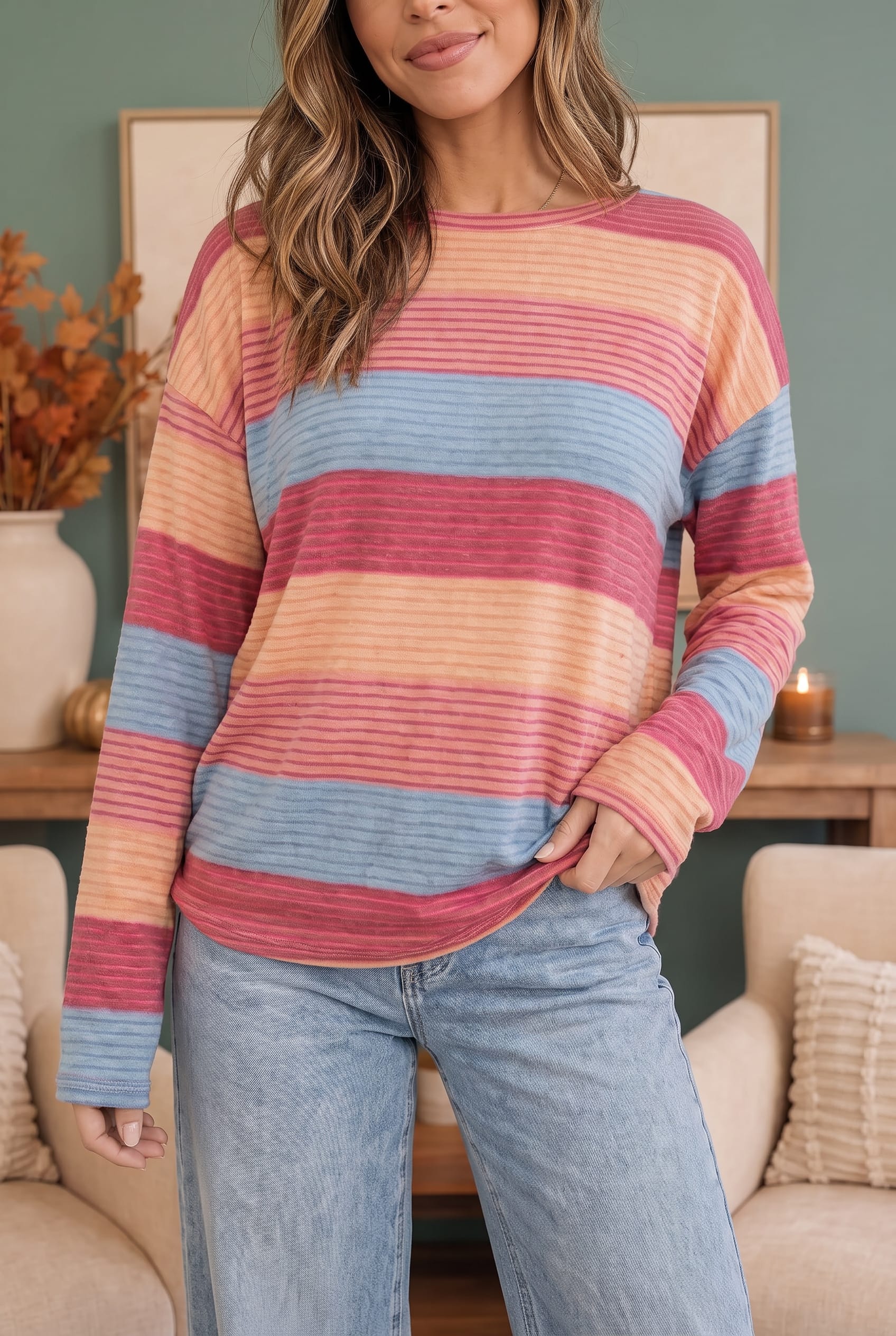 Haptics Sunny Stripes Long Sleeve Knit Top