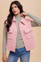 Annie Wear Blush Pink Textured Quilted Snap Down Vest Coat Blush Pink