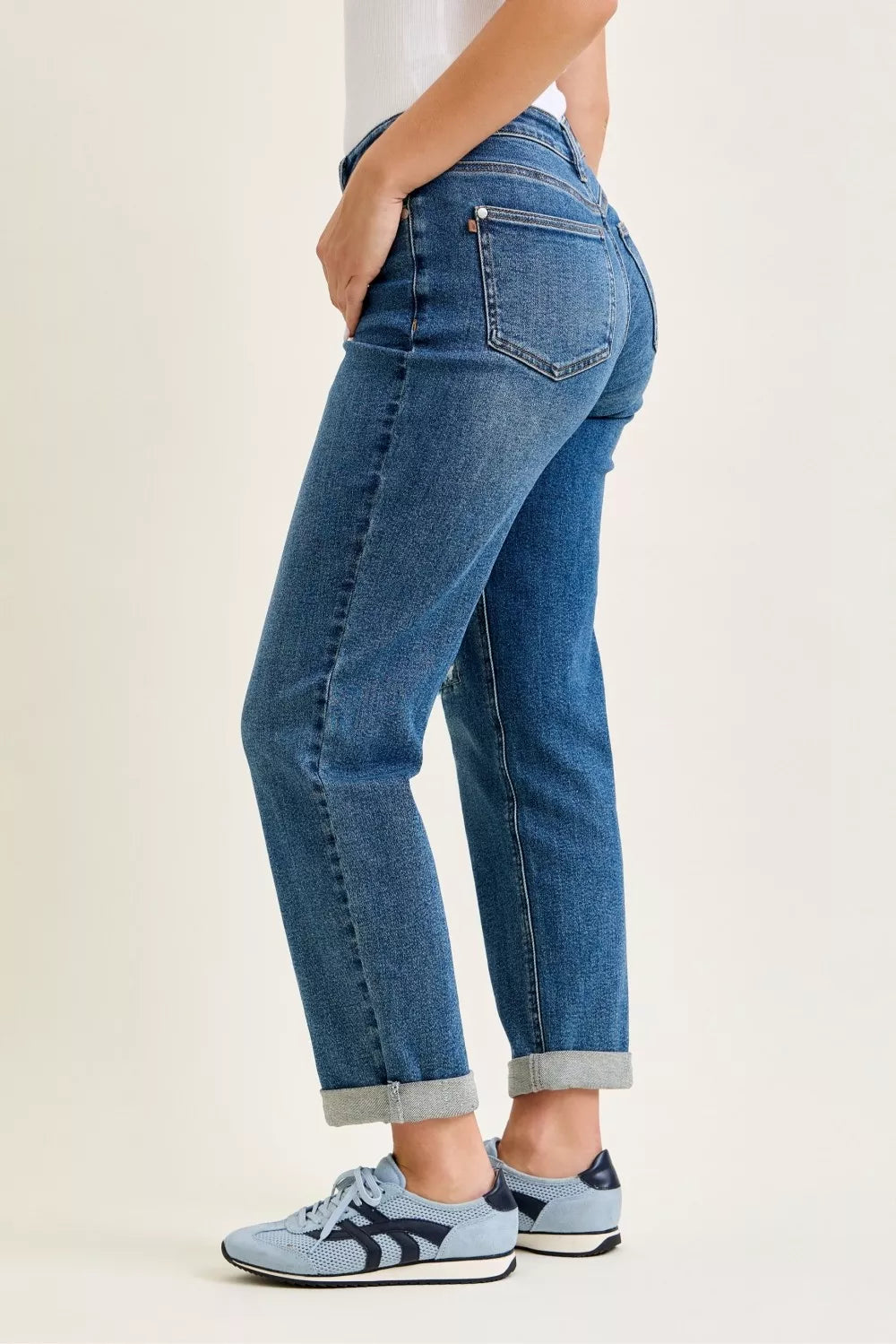 Judy Blue Mid Rise Boyfriend Embroidered Repair Patch Jeans