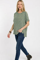 Zenana Ash Jade Acid Washed Double Gauze Round-neck Tee