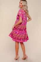 Haptics Fuchsia Floral Print V Neck Dolman Sleeve Dress