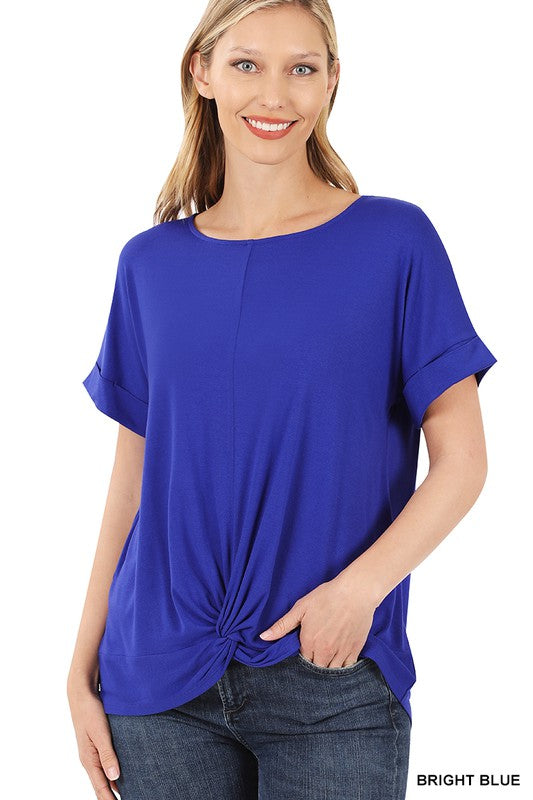 Zenana Rayon Span Crepe Knot-Front Top BRIGHT BLUE XL Shirts & Tops