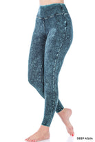 ZENANA Mineral Washed Wide Waistband Yoga Leggings ZENANA