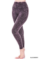 ZENANA Mineral Washed Wide Waistband Yoga Leggings BLACKBERRY ZENANA