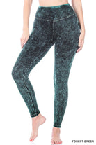 ZENANA Mineral Washed Wide Waistband Yoga Leggings FOREST GREEN ZENANA