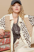 POL Leopard Exposed Seam Button Down Quilted Jacket Trendsi