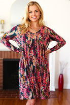 Haptics Eyes On You Hunter Green Floral Long Sleeve Babydoll V Neck Dress Ave Shops