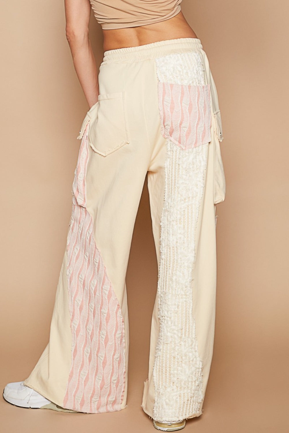 POL Cream Beige Crochet Contrast Drawstring Wide Leg Pants Trendsi