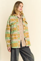 Davi & Dani Gum Leaf High-Low Aztec Geometric Long Sleeve Shirt Jacket Coats & Jackets