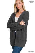 Zenana Low Gauge Waffle Open Cardigan Sweater CHARCOAL ZENANA