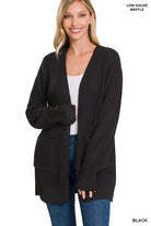 Zenana Low Gauge Waffle Open Cardigan Sweater BLACK ZENANA