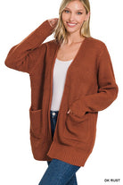 Zenana Low Gauge Waffle Open Cardigan Sweater DK RUST ZENANA