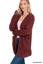 Zenana Low Gauge Waffle Open Cardigan Sweater DK BURGUNDY ZENANA