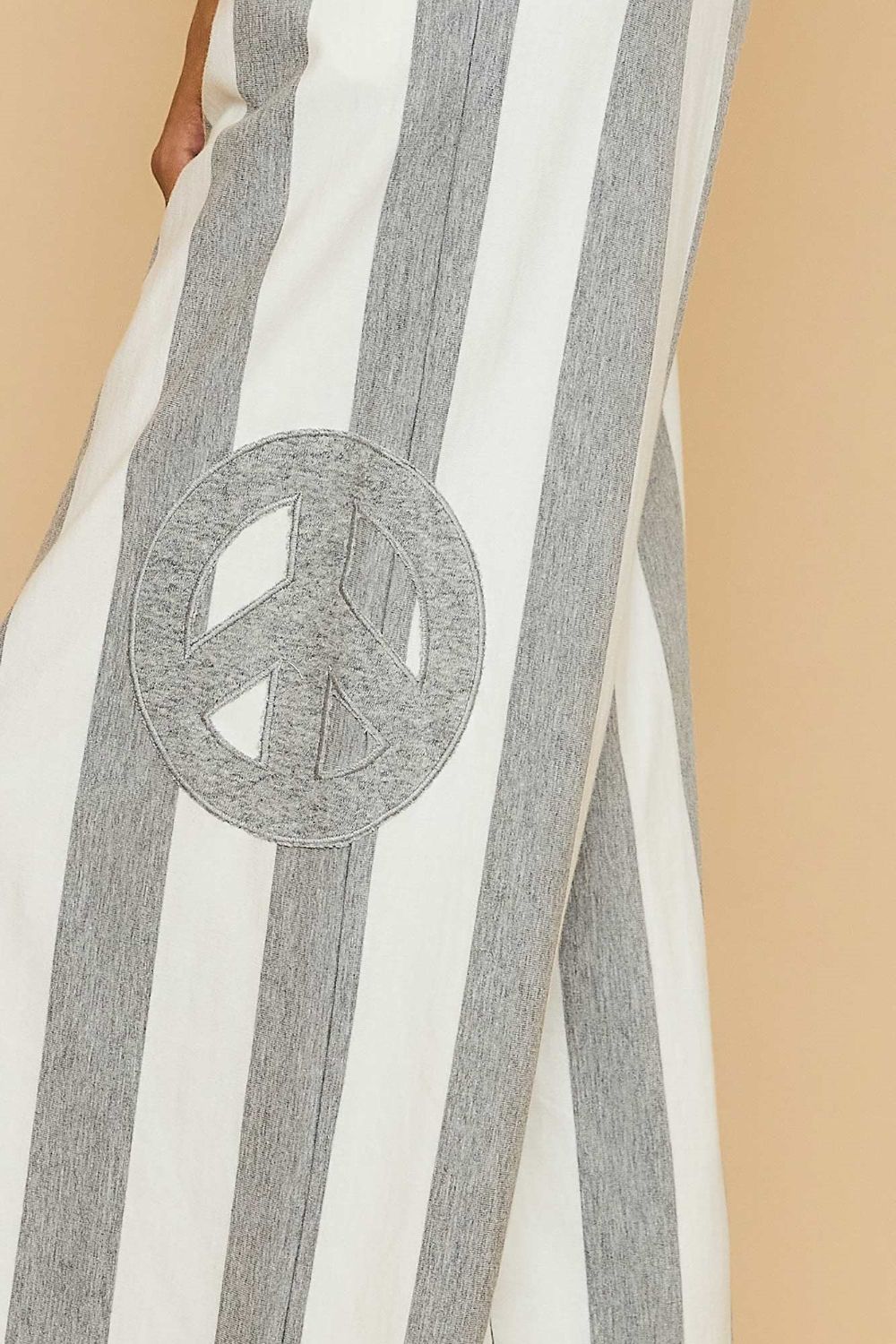 Umgee Peace Gray Sign Patch Striped Wide Leg Pants