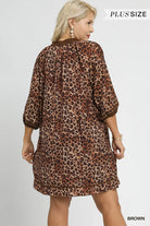 Umgee Brown Leopard Print Mini Dress with Contrast Trim