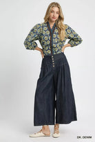 Umgee Dark Denim Stone Washed Wide-Leg Button-Front Culottes