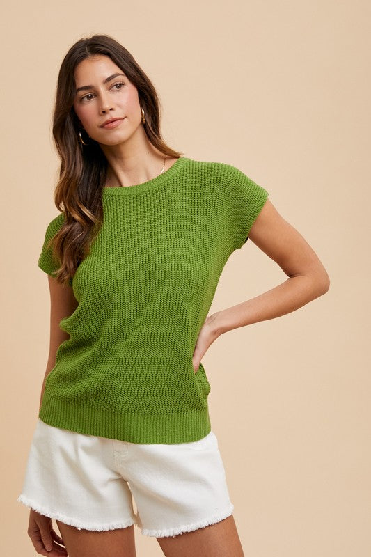 Annie Wear Moss Round Neck Short Sleeve Sweater