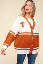 Haptics V Neck Button Down Letter T Patch Cardigan Trendsi