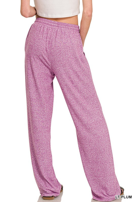 Zenana Black Soft Melange Hacci Long Sleeve Tee & Pants Set