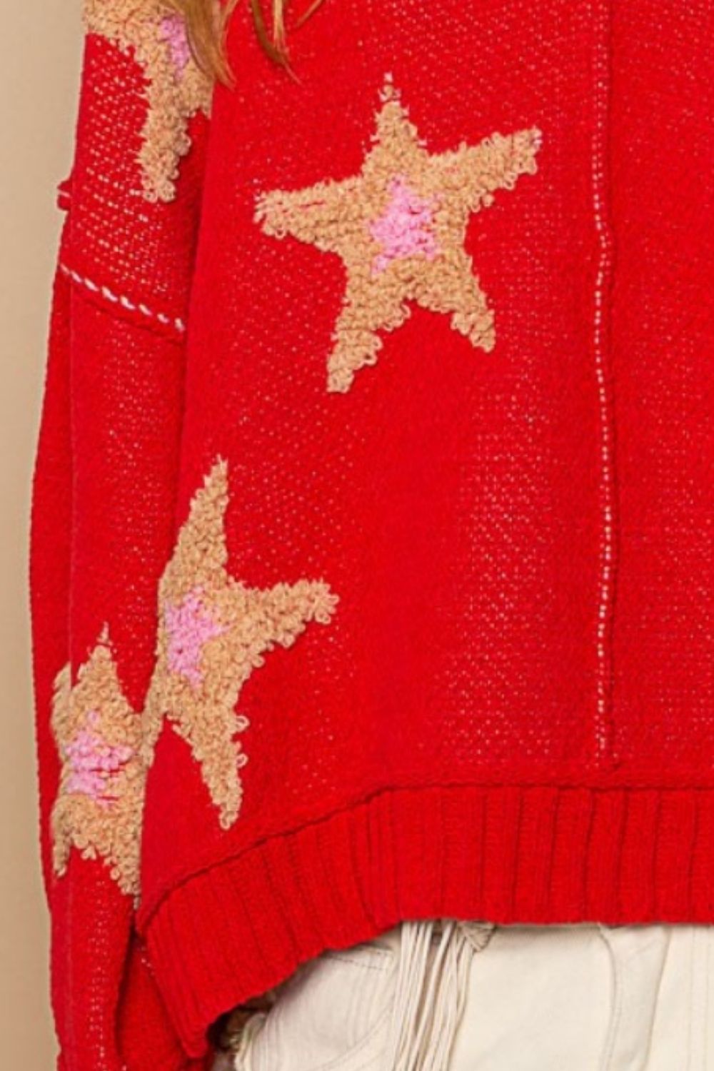 POL Apple Red Long Sleeve Star Patch Sweater Trendsi