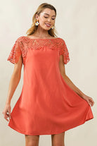 BiBi Apricot Crochet Lace Yoke Detailed Wrinkled Dress APRICOT