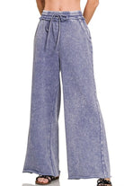 Zenana Marlin Acid Wash Fleece Palazzo Sweatpants with Pockets MARLIN