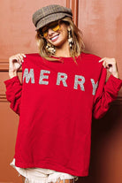 BiBi Red Merry Glitter Christmas Drop Shoulder Top