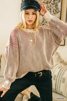 Zenana Cabernet Two Tone Crewneck Sweater CABERNET
