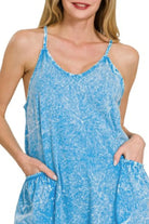 Zenana Deep Sky Acid Crinkle Washed Spaghetti Strap Romper