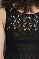 POL Black V-Neck Crochet Sweater Vest with Lace Trim